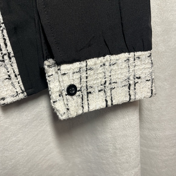 SHEIN Black Button-Down Shirt with White Tweed Trim - Picture 3 of 4